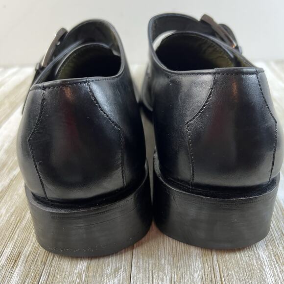 Bruno Magli Mens Sz 9 Black monk strap leather dress shoes Buckle Made In Italy